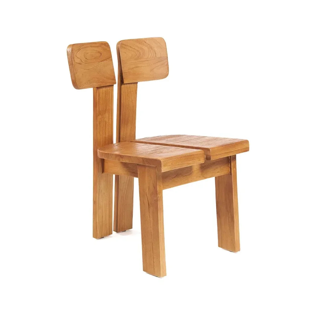 Chaise en bois de teck massif avec double dossier pour salle à manger 