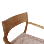 Chaise en teck naturel avec accoudoirs, assise corde beige et dossier courbé, lot de 2