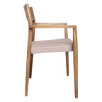 Chaise en teck naturel avec accoudoirs, assise et dossier en corde beige, lot de 2