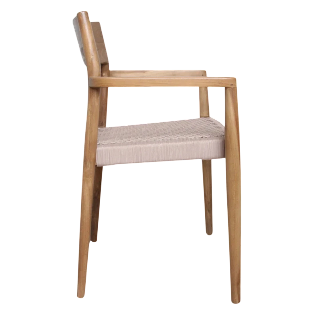 Chaise en teck naturel avec accoudoirs, assise et dossier en corde beige, lot de 2
