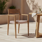 Chaise en teck naturel avec accoudoirs et assise corde beige, lot de 2