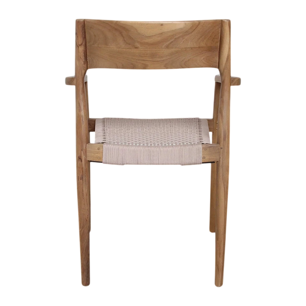 Chaise en teck naturel avec accoudoirs et assise corde beige, lot de 2