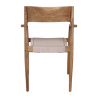 Chaise en teck naturel avec accoudoirs et assise corde beige, lot de 2