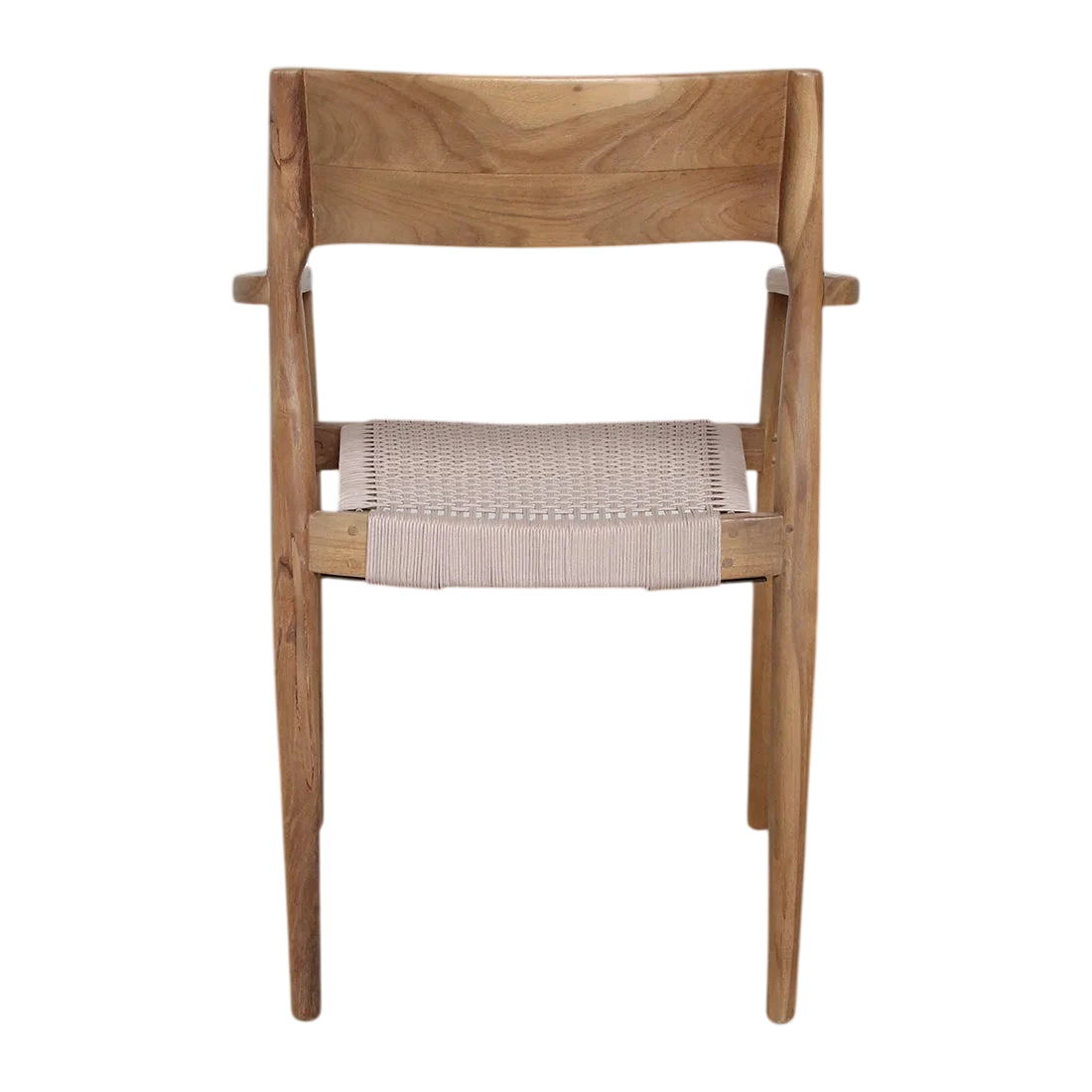 Chaise en teck naturel avec accoudoirs et assise corde beige, lot de 2