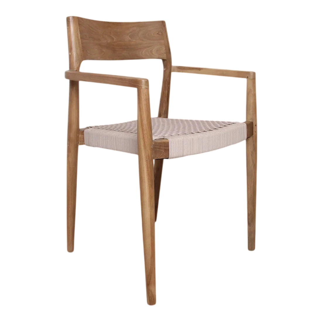 Chaise en teck naturel avec accoudoirs et assise corde beige, lot de 2