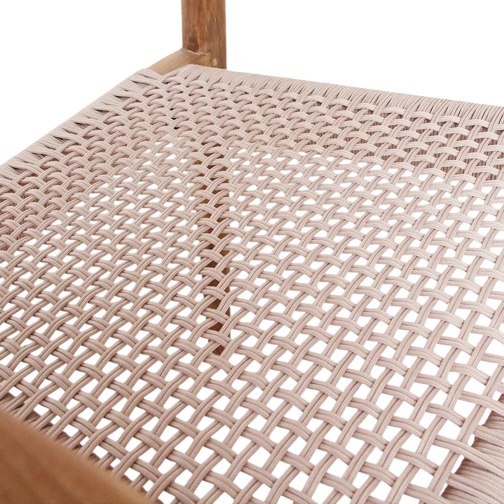 Assise en corde beige sur chaise en teck naturel avec accoudoirs, lot de 2