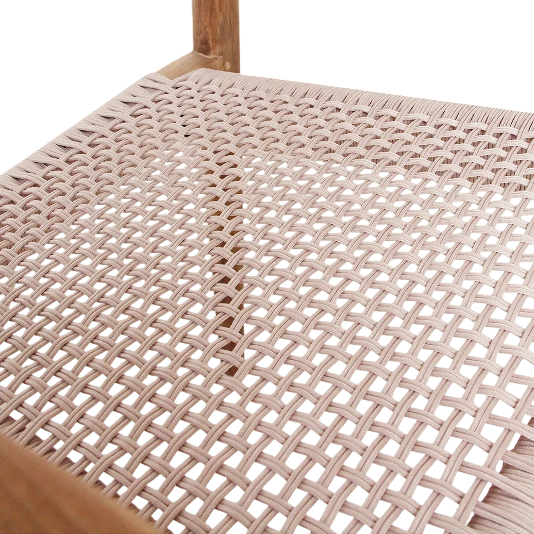 Assise en corde beige sur chaise en teck naturel avec accoudoirs, lot de 2