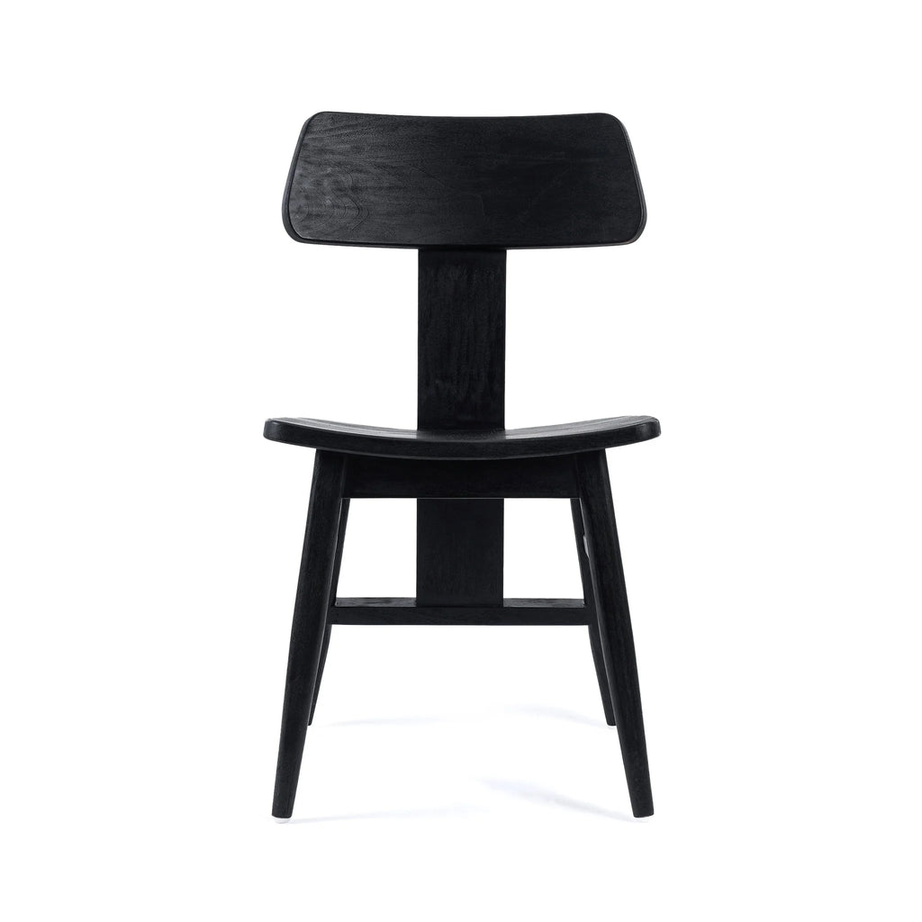 Chaise en teck noir mat avec dossier courbé pour salle à manger élégante