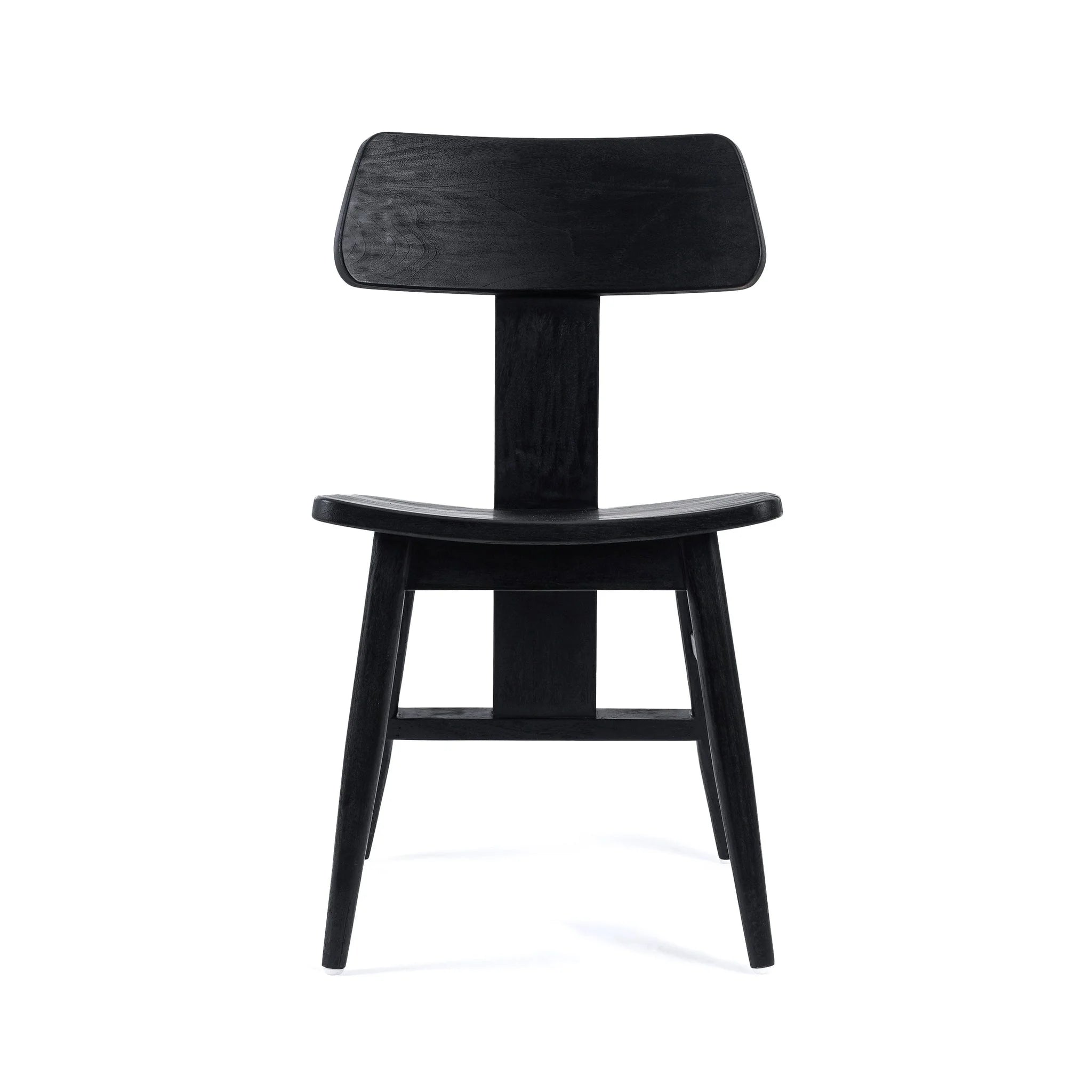 Chaise en teck noir mat avec dossier courbé pour salle à manger élégante