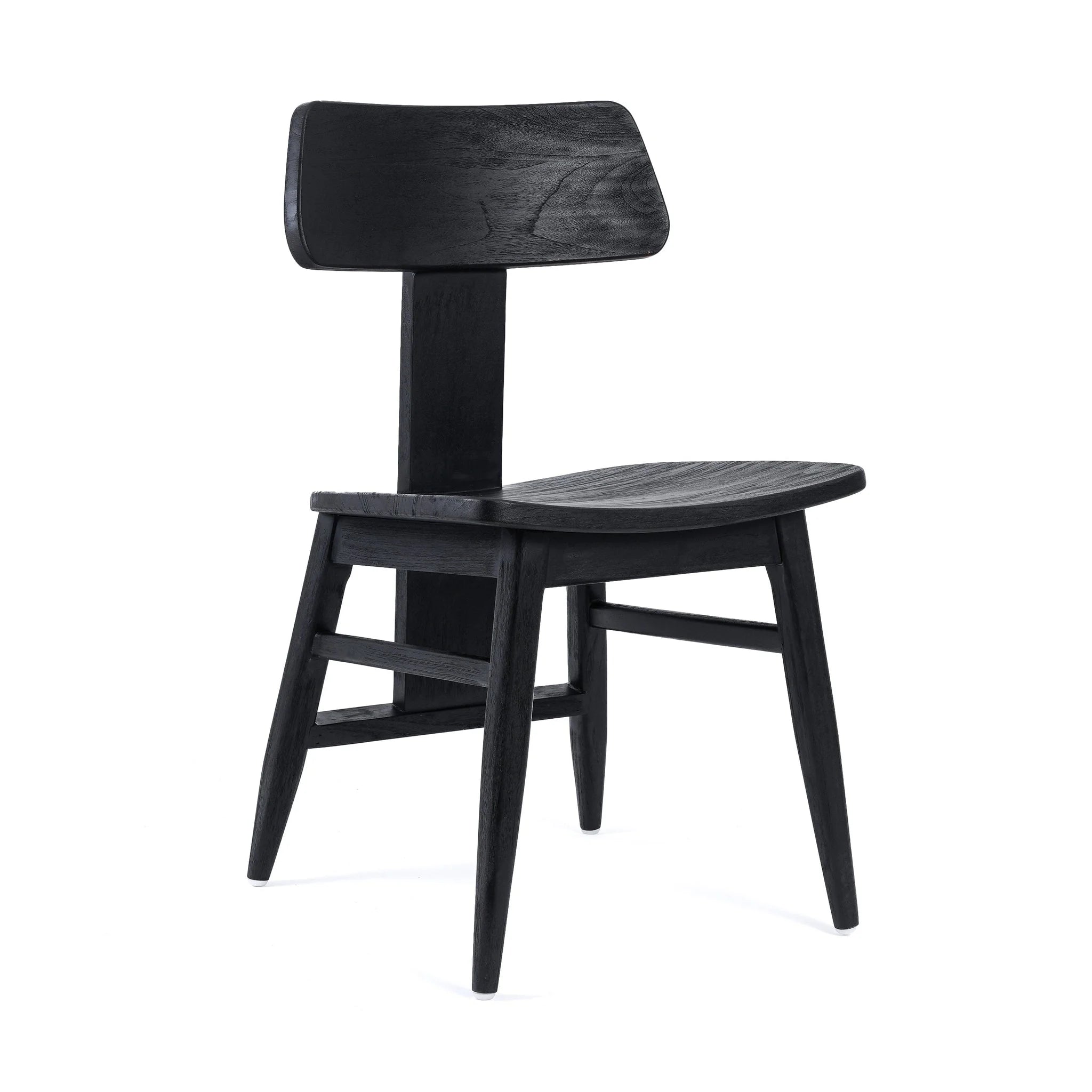 Chaise en teck noir mat distressed avec dossier rectangulaire pour salle à manger
