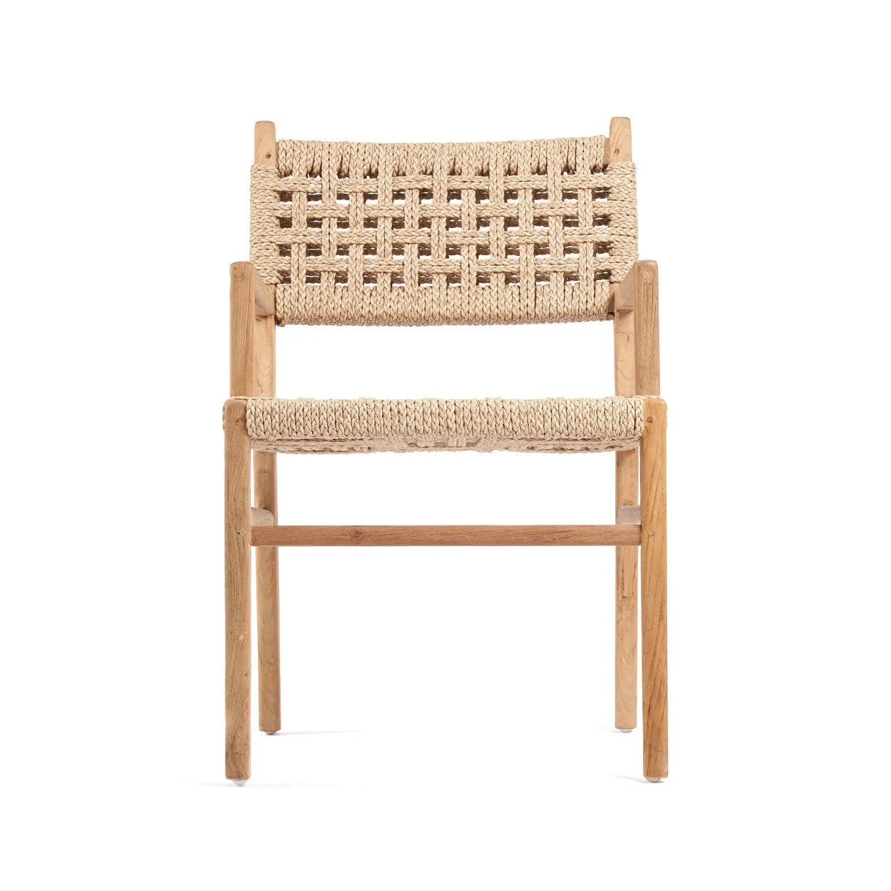 Chaise en teck recyclé avec siège et dossier en corde tressée naturelle