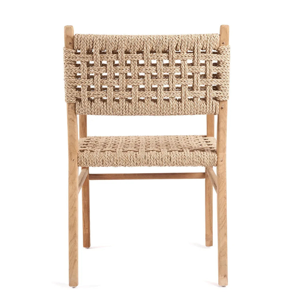 Chaise en teck recyclé avec siège et dossier en corde tressée naturelle