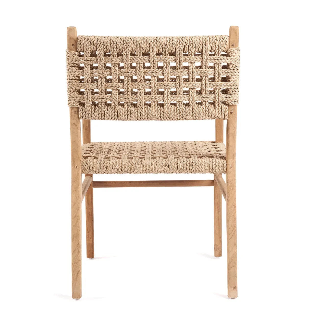 Chaise en teck recyclé avec siège et dossier en corde tressée naturelle