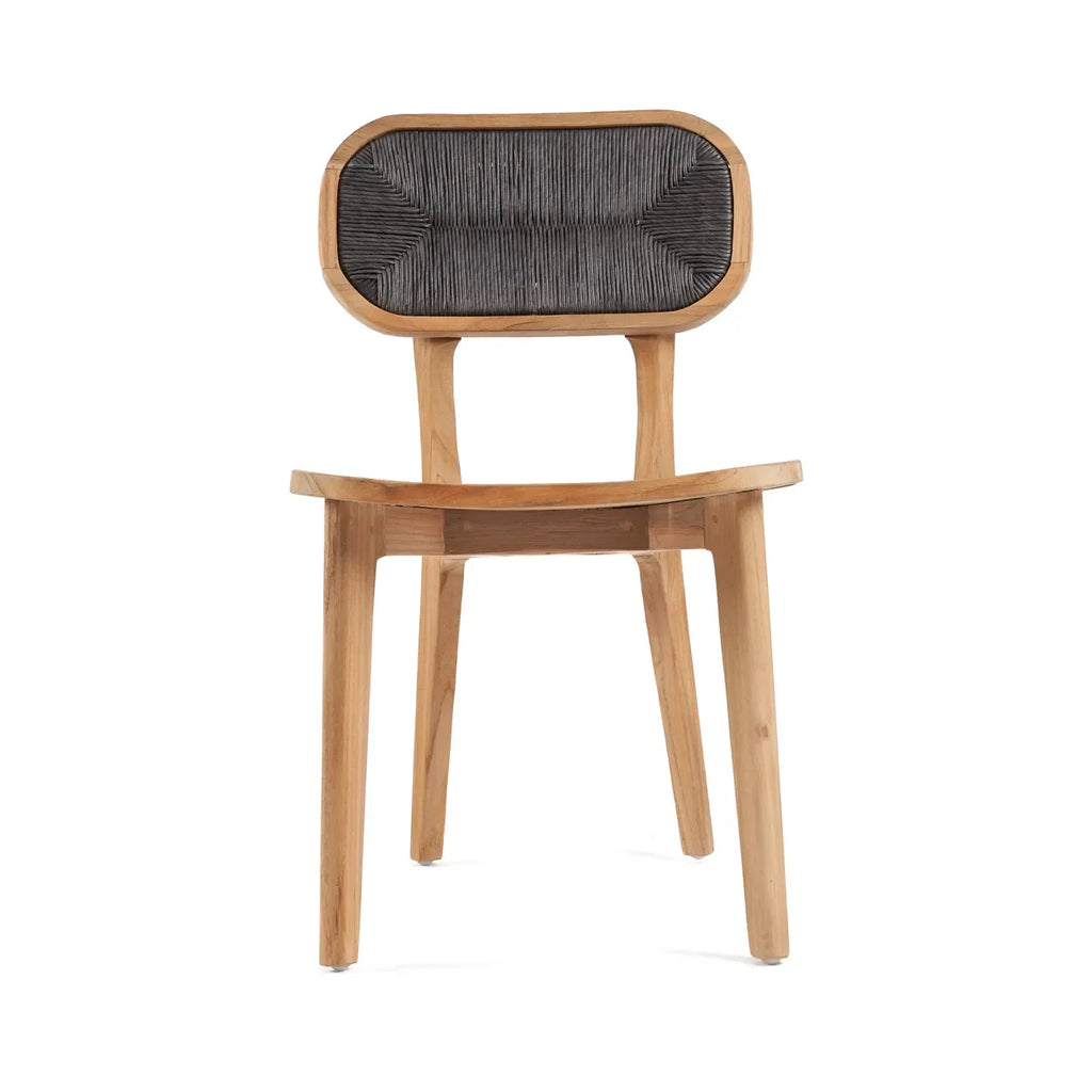 Chaise en teck recyclé avec dossier corde noire 80 cm