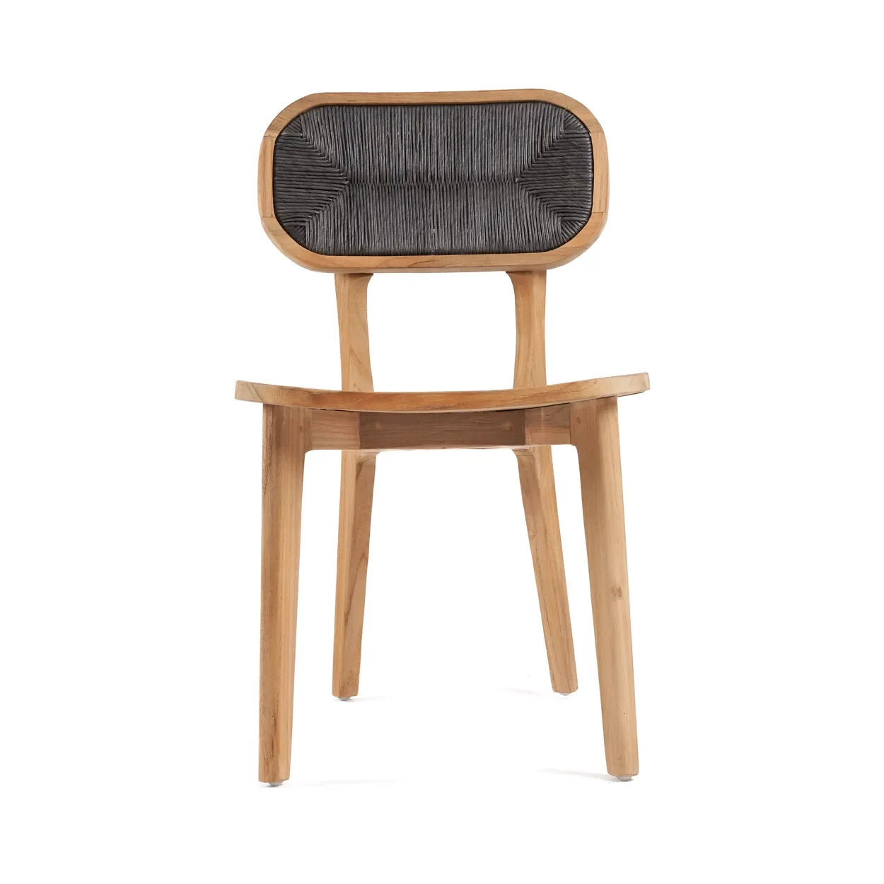 Chaise en teck recyclé avec dossier corde noire 80 cm