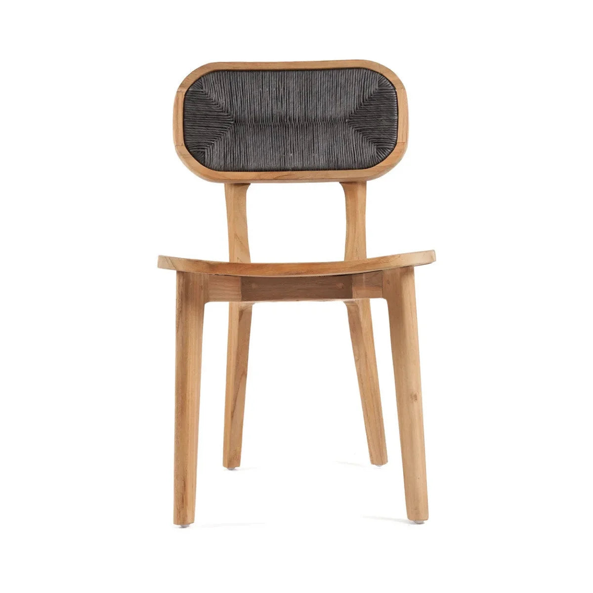 Chaise en teck recyclé avec dossier corde noire 80 cm