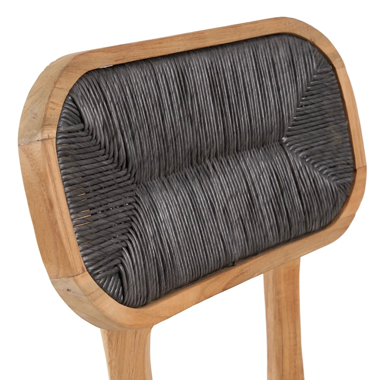 Chaise en teck recyclé avec dossier corde noire 80 cm