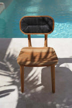 Chaise en teck recyclé avec dossier corde noire 80 cm