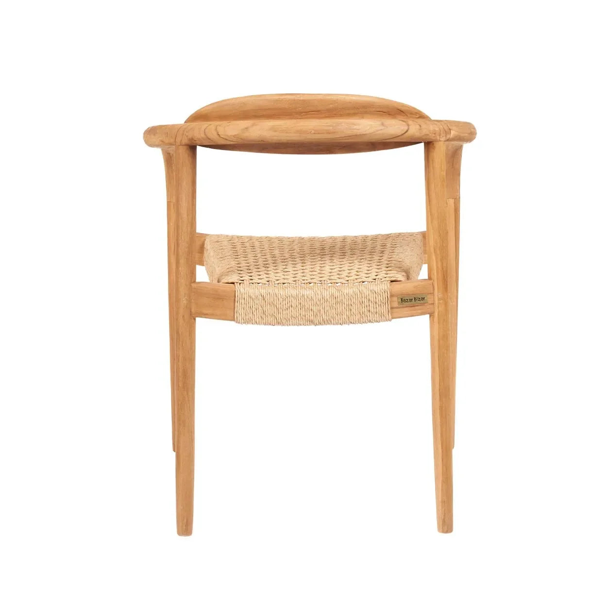 Chaise en teck recyclé pour extérieur avec siège tissé naturel 55x64 cm