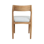 Chaise en teck clair avec siège en tissu vert clair et dossier ouvert