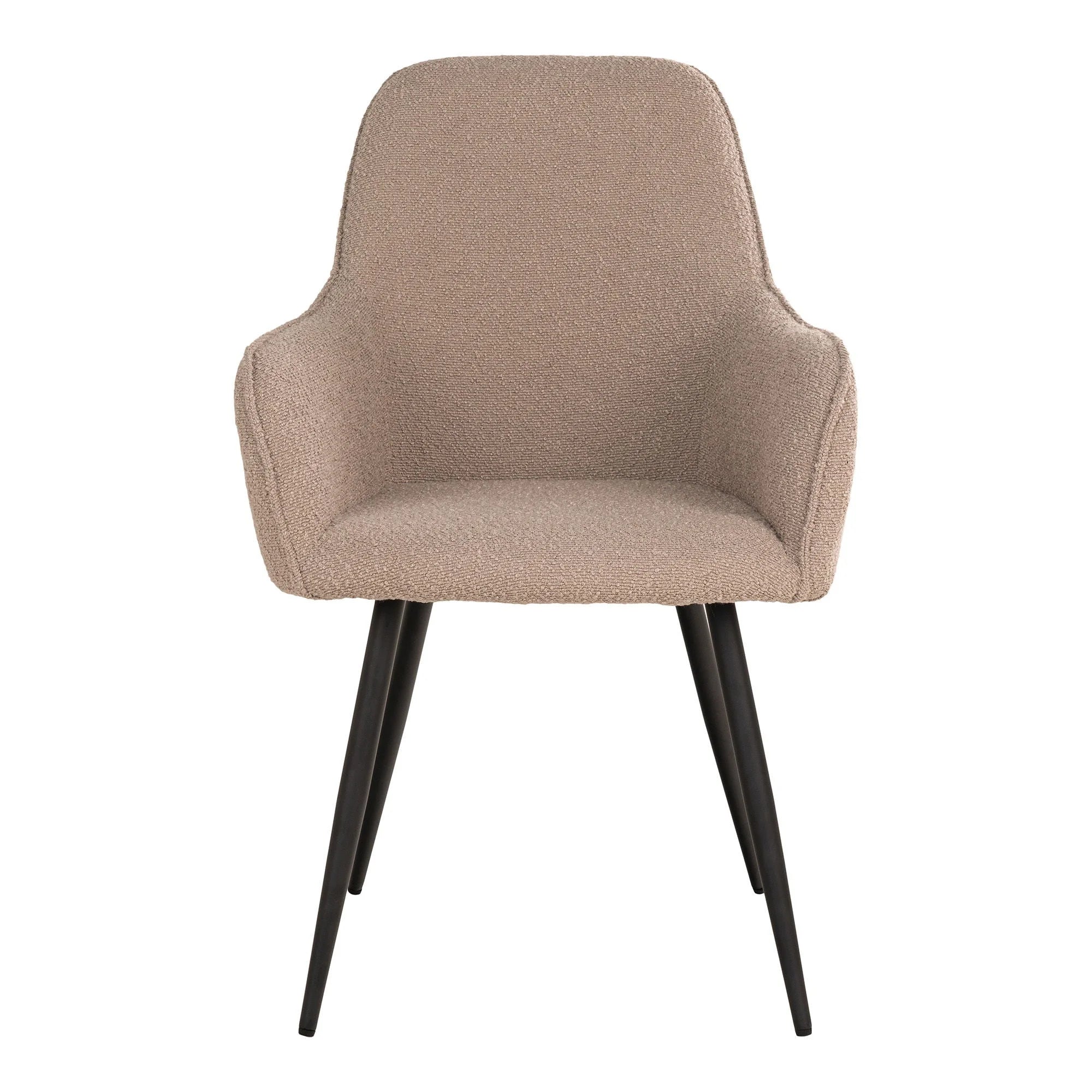 Chaise en tissu bouclé beige avec accoudoirs et pieds noirs en lot de 2