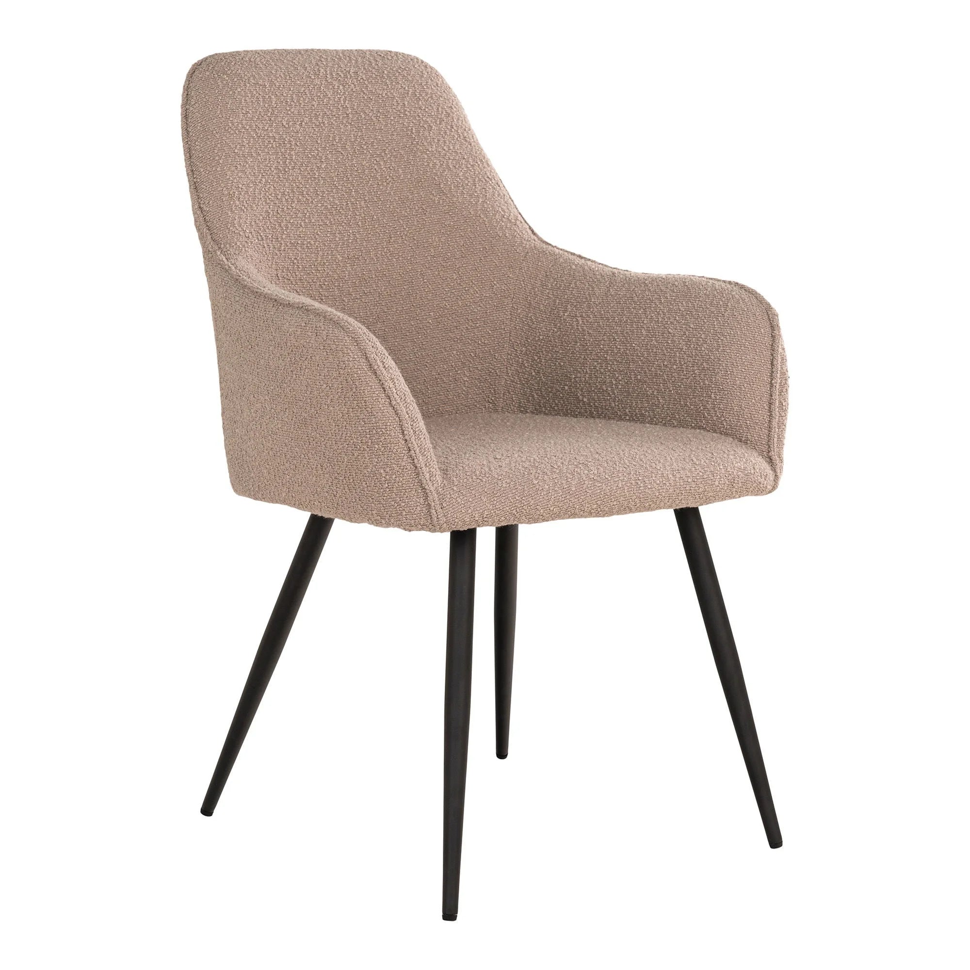 Chaise en tissu boucle beige avec accoudoirs et pieds noirs, lot de 2