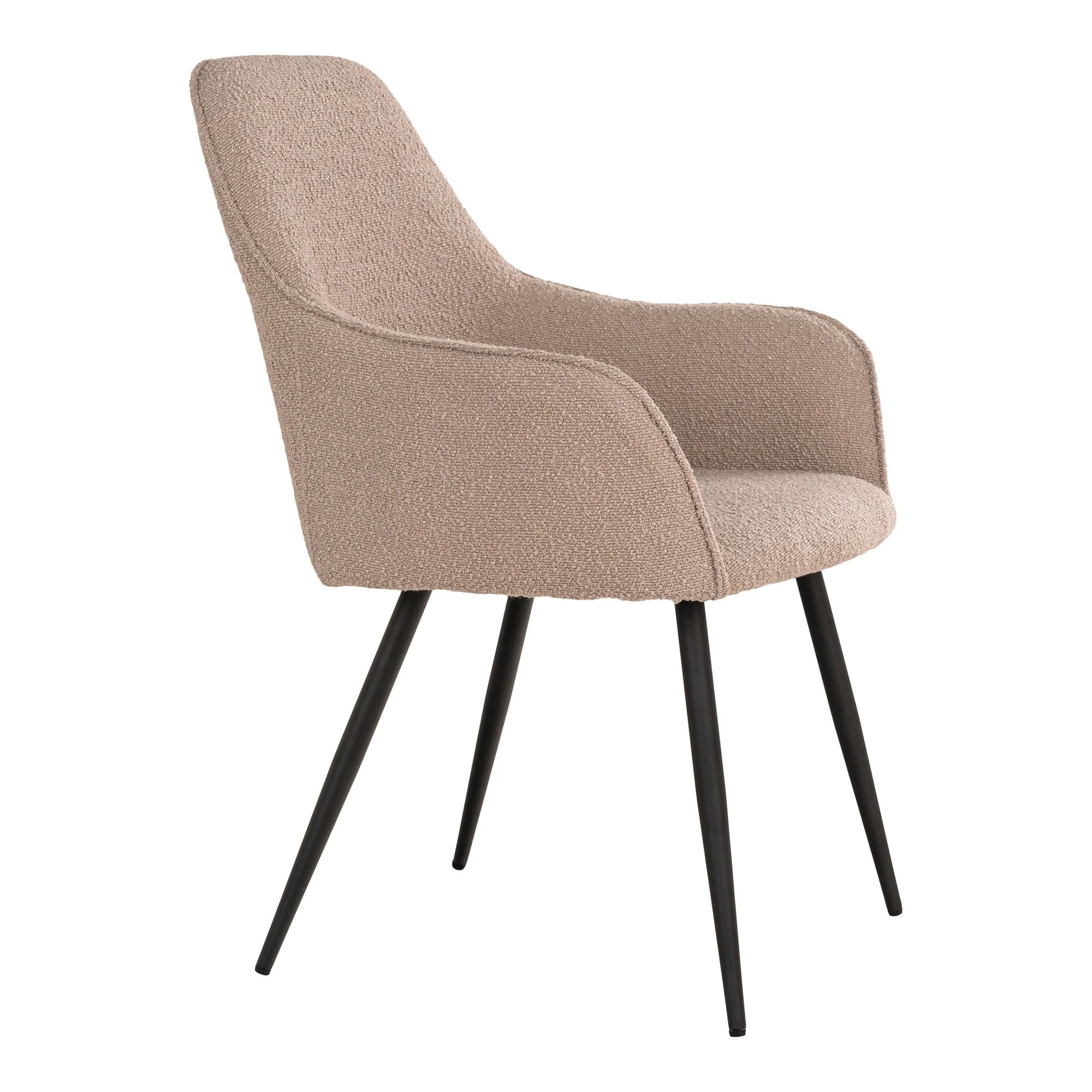 Chaise en tissu bouclé beige avec accoudoirs et pieds noirs, lot de 2