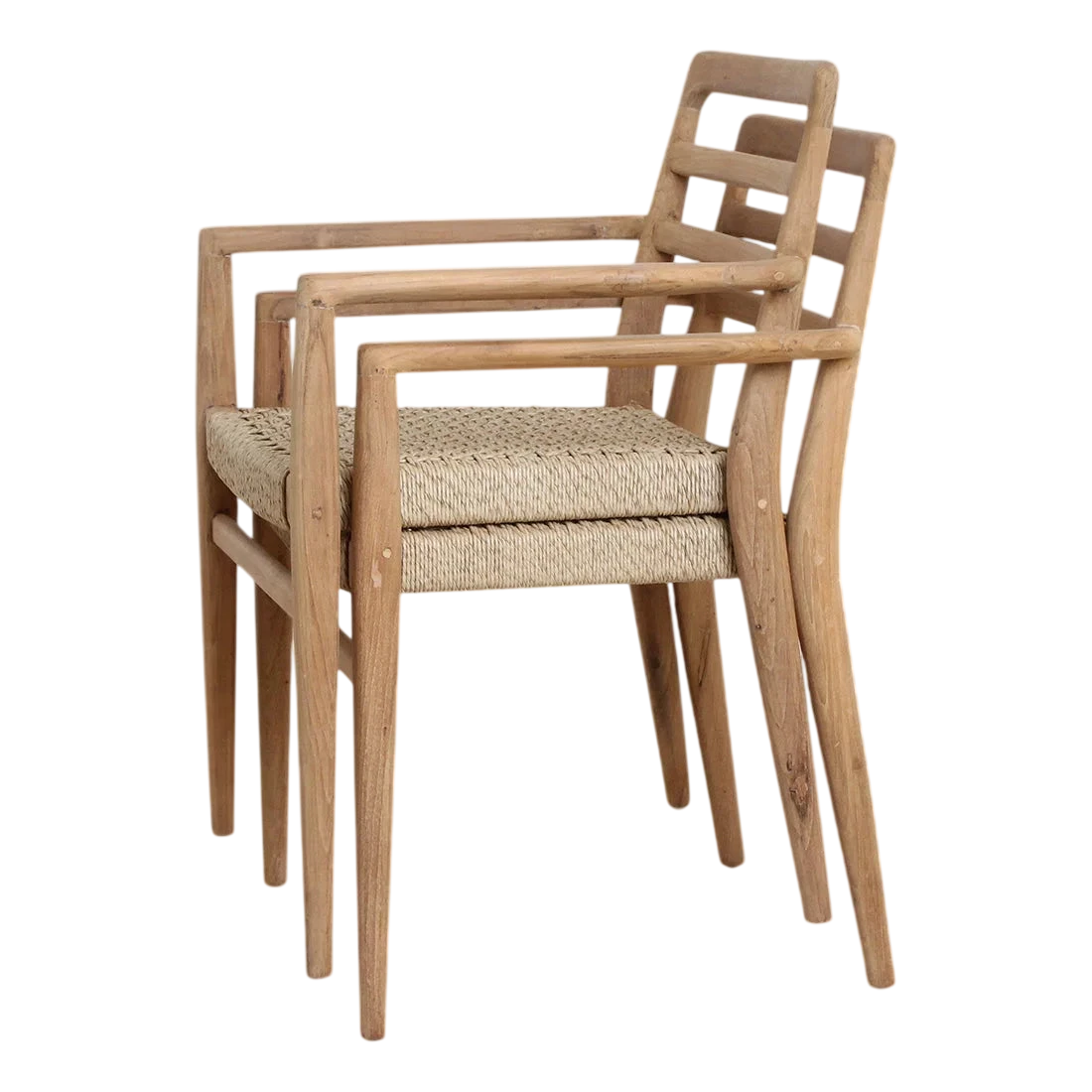 Lot de 2 chaises de jardin en teck clair avec accoudoirs et assise tressée