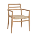 Lot de 2 chaises de jardin en teck clair avec accoudoirs et assise tressée