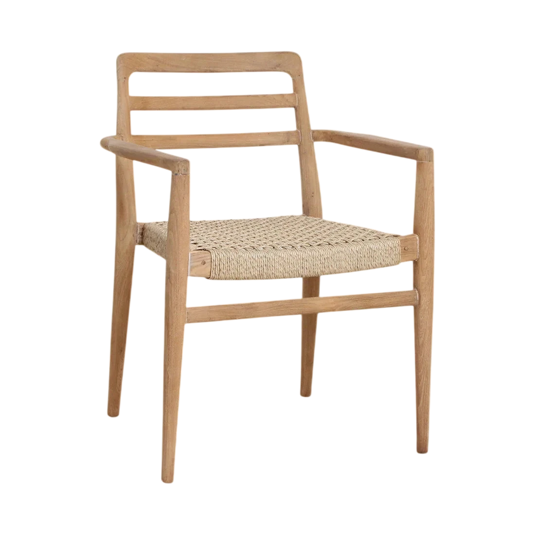 Lot de 2 chaises de jardin en teck clair avec accoudoirs et assise tressée