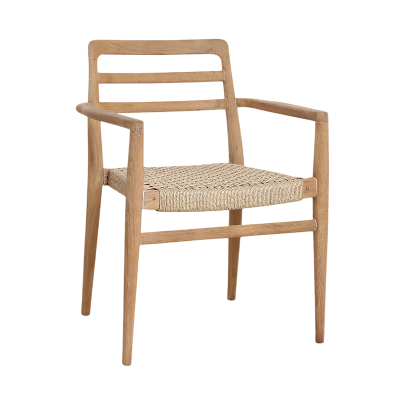 Chaises de jardin en teck naturel avec accoudoirs et assise tressée – Lot de 2