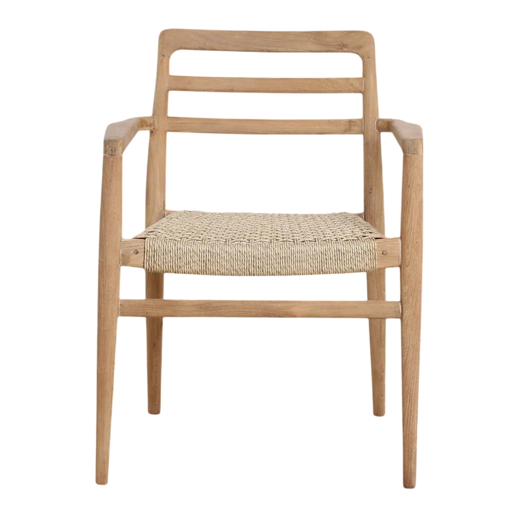 Lot de 2 chaises de jardin en teck naturel avec accoudoirs et assise tressée
