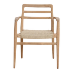 Lot de 2 chaises de jardin en teck naturel avec accoudoirs et assise tressée