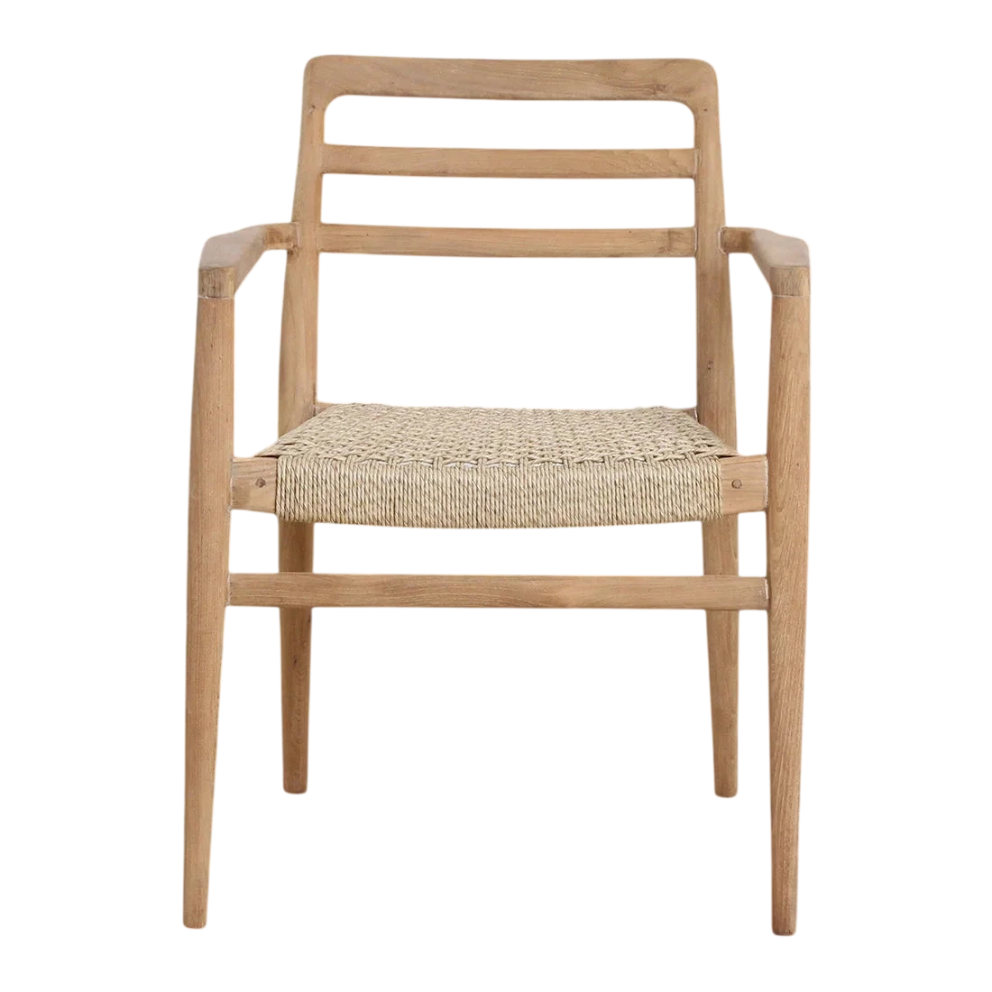 Lot de 2 chaises de jardin en teck naturel avec accoudoirs et assise tressée