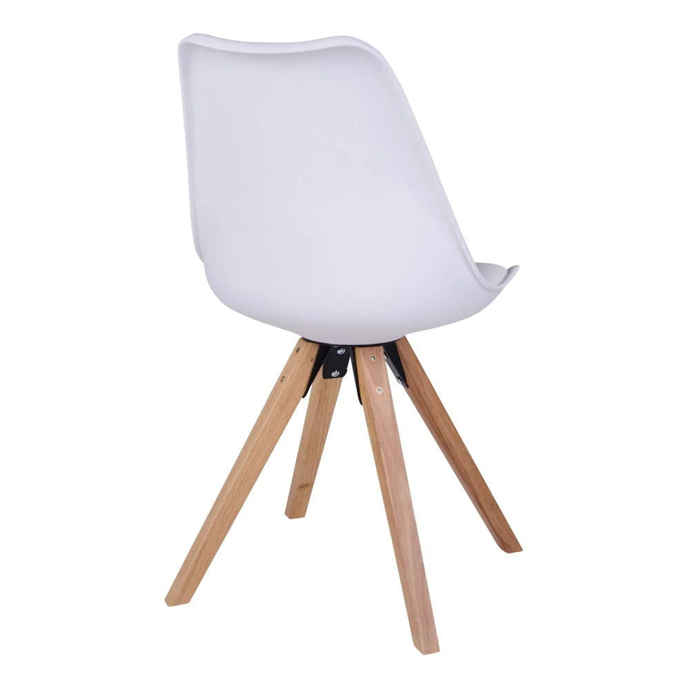 Chaise de salle à manger blanche en plastique avec pieds en bois clair, lot de 2