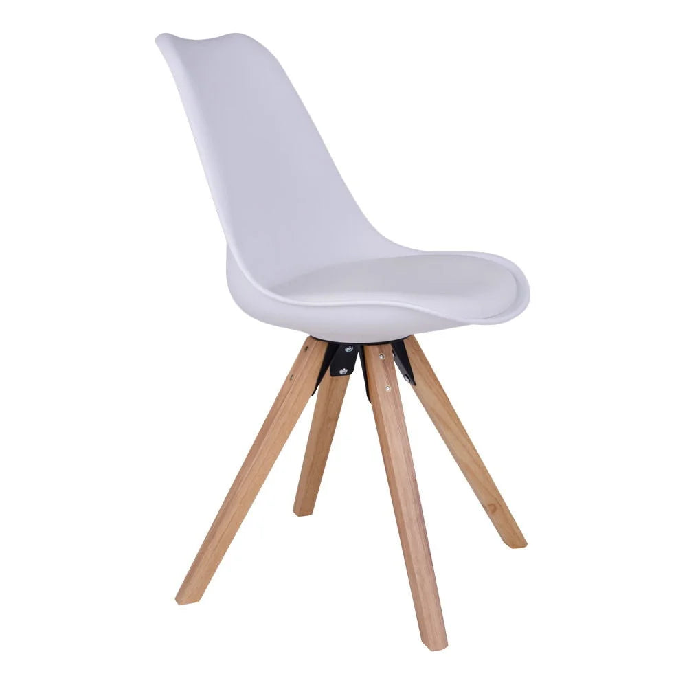 Chaise de salle à manger blanche en plastique moulé avec pieds en bois clair, lot de 2