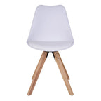 Chaise de salle à manger blanche avec assise moulée et pieds en bois clair