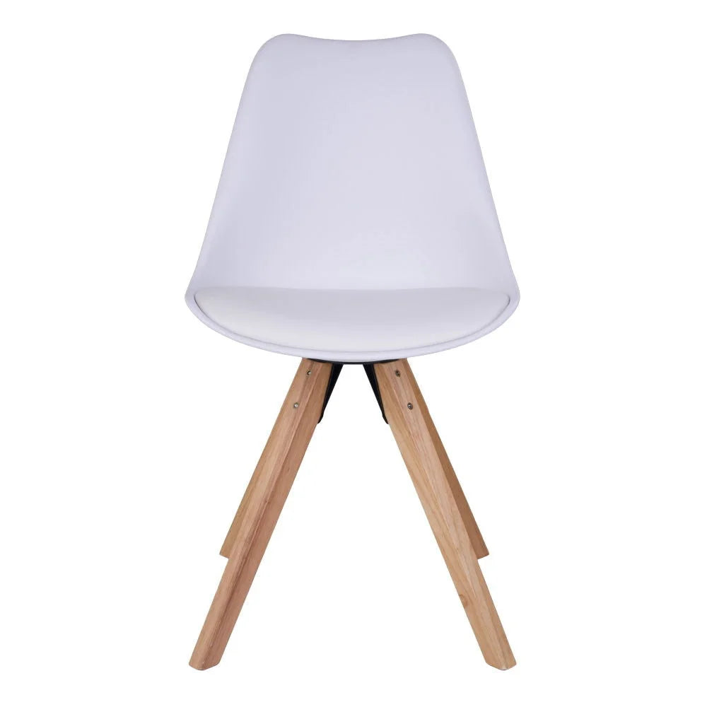 Chaise de salle à manger blanche avec assise moulée et pieds en bois clair