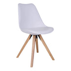 Chaise pliante blanche en plastique avec pieds en bois clair pour salle à manger