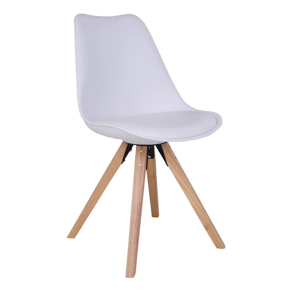 Chaise pliante blanche en plastique avec pieds en bois clair pour salle à manger