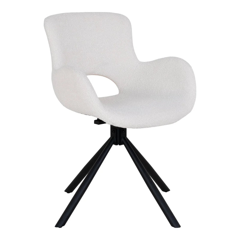 Chaises de salle à manger en bouclé blanc cassé avec pieds noirs pivotants – Set de 2