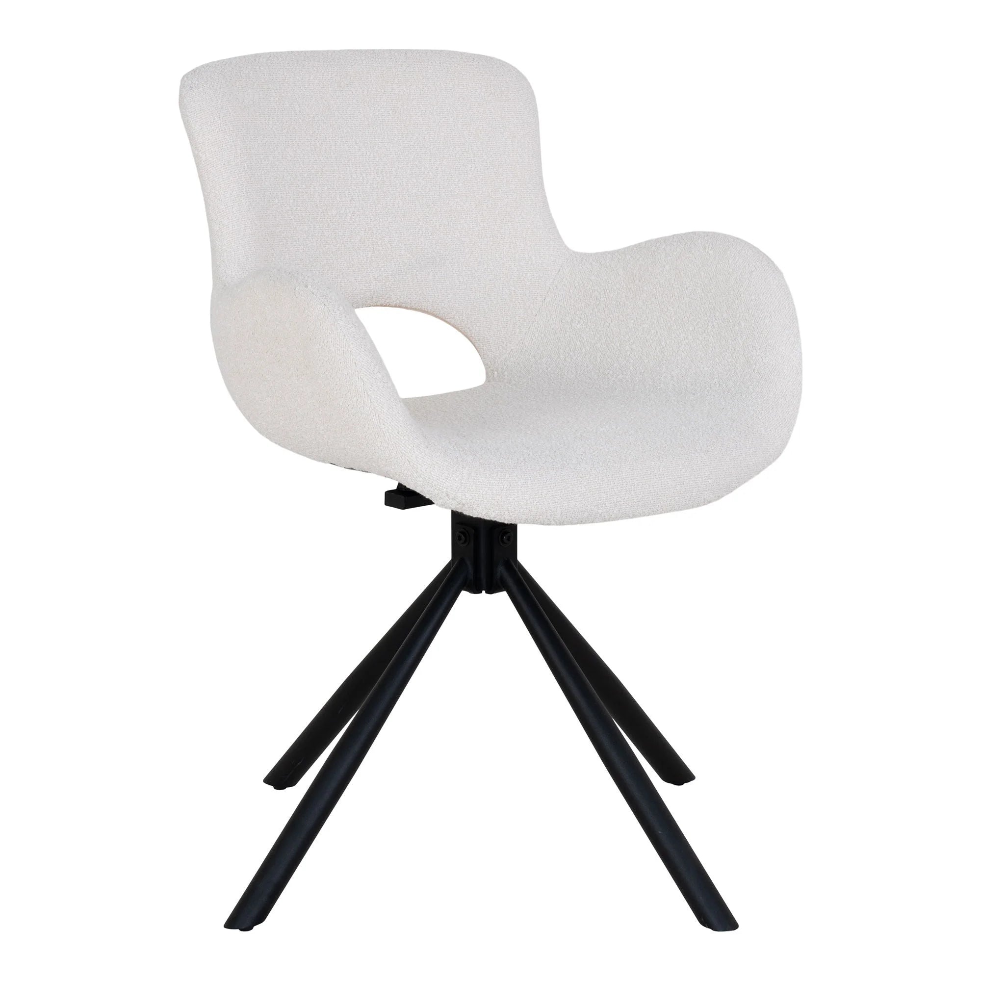 Chaise de salle à manger en bouclé blanc cassé avec pieds noirs pivotants, lot de 2
