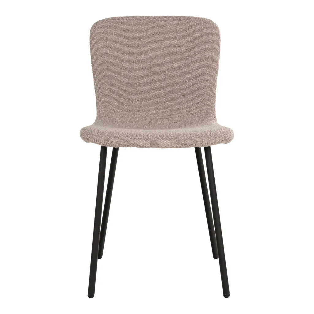 Chaise en tissu bouclé beige avec pieds noirs, lot de 4 pour salle à manger ou bureau