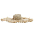 Chapeau en raphia naturel beige à large bord frangé tressé