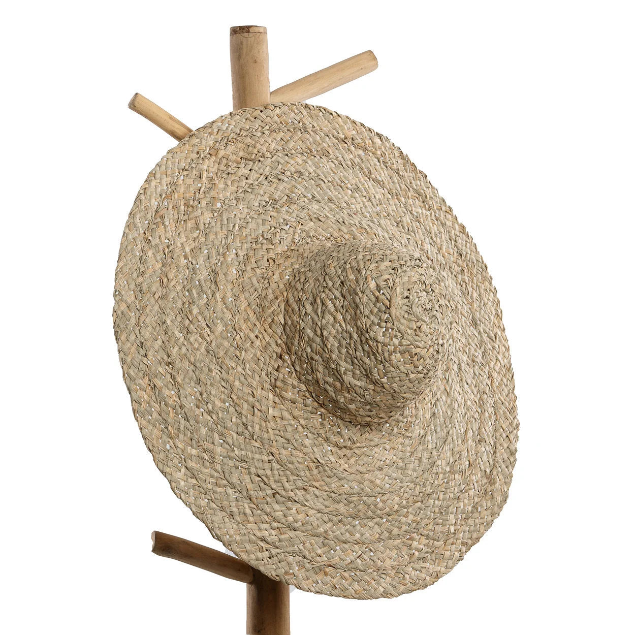 Chapeau de paille en jacinthe d’eau naturel, bord XXL souple, texture tissée beige