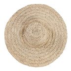 Chapeau de paille en jacinthe d’eau beige tissé motif circulaire texturé centre surélevé