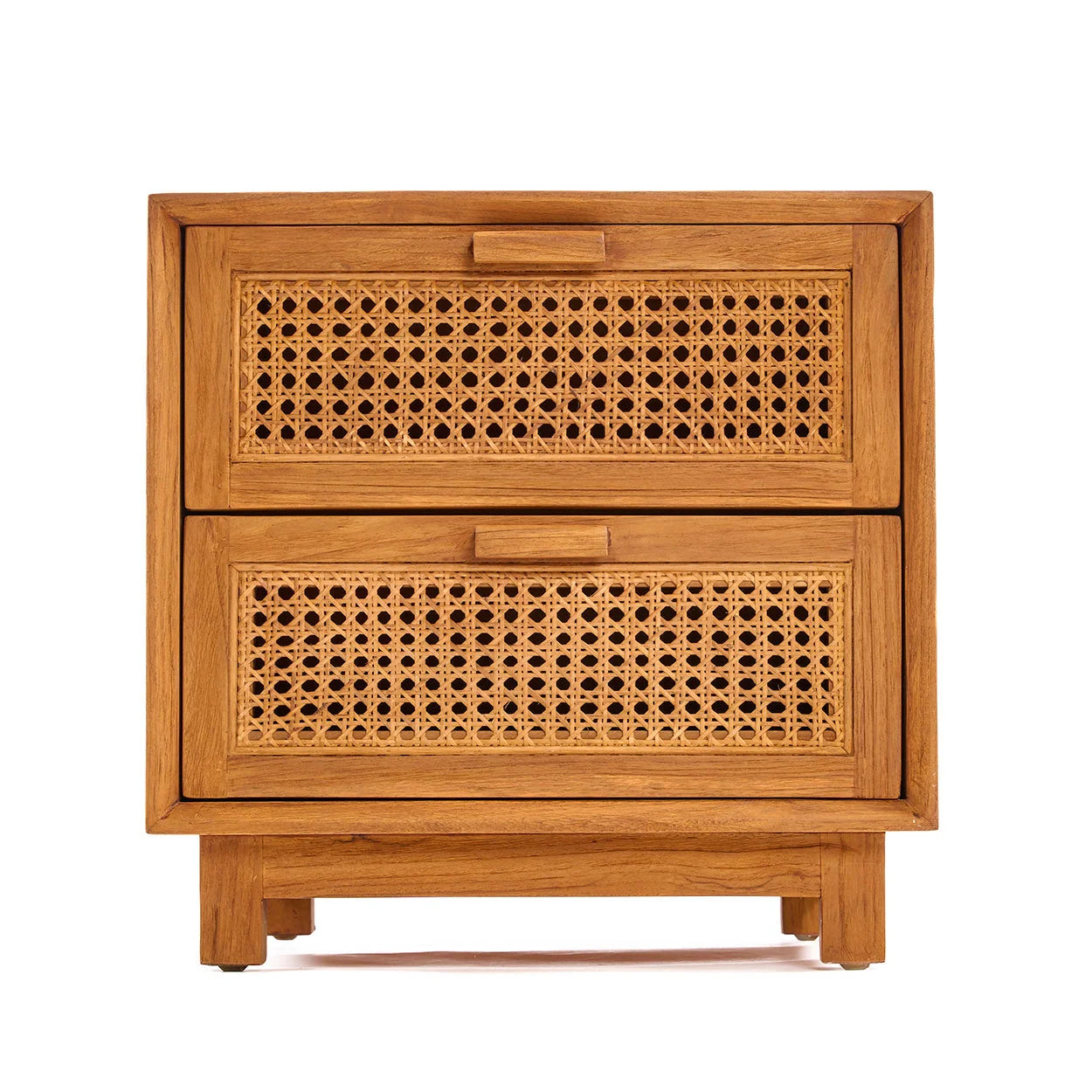Chevet en teck et rotin naturel 2 tiroirs 51x48 cm