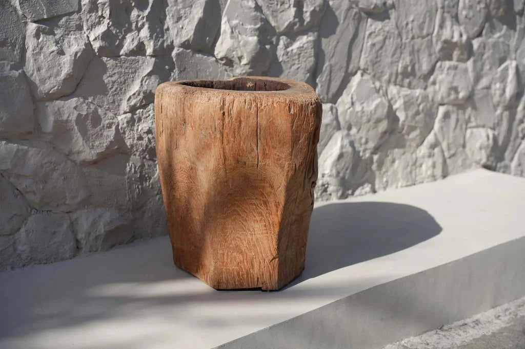 -pot à bougies en bois brut et creusé Naturel pour décoration rustique