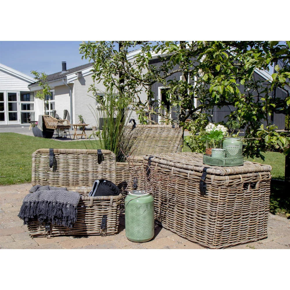 Coffres en rotin Kubu gris avec poignées en cuir – Lot de 3