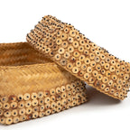 Coffret décoratif en coquilles de coco motif pastilles bois naturel